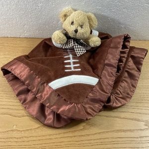 Bearington Baby Teddy Bear Football Lovey Rattle Plush Security Blanket Satin